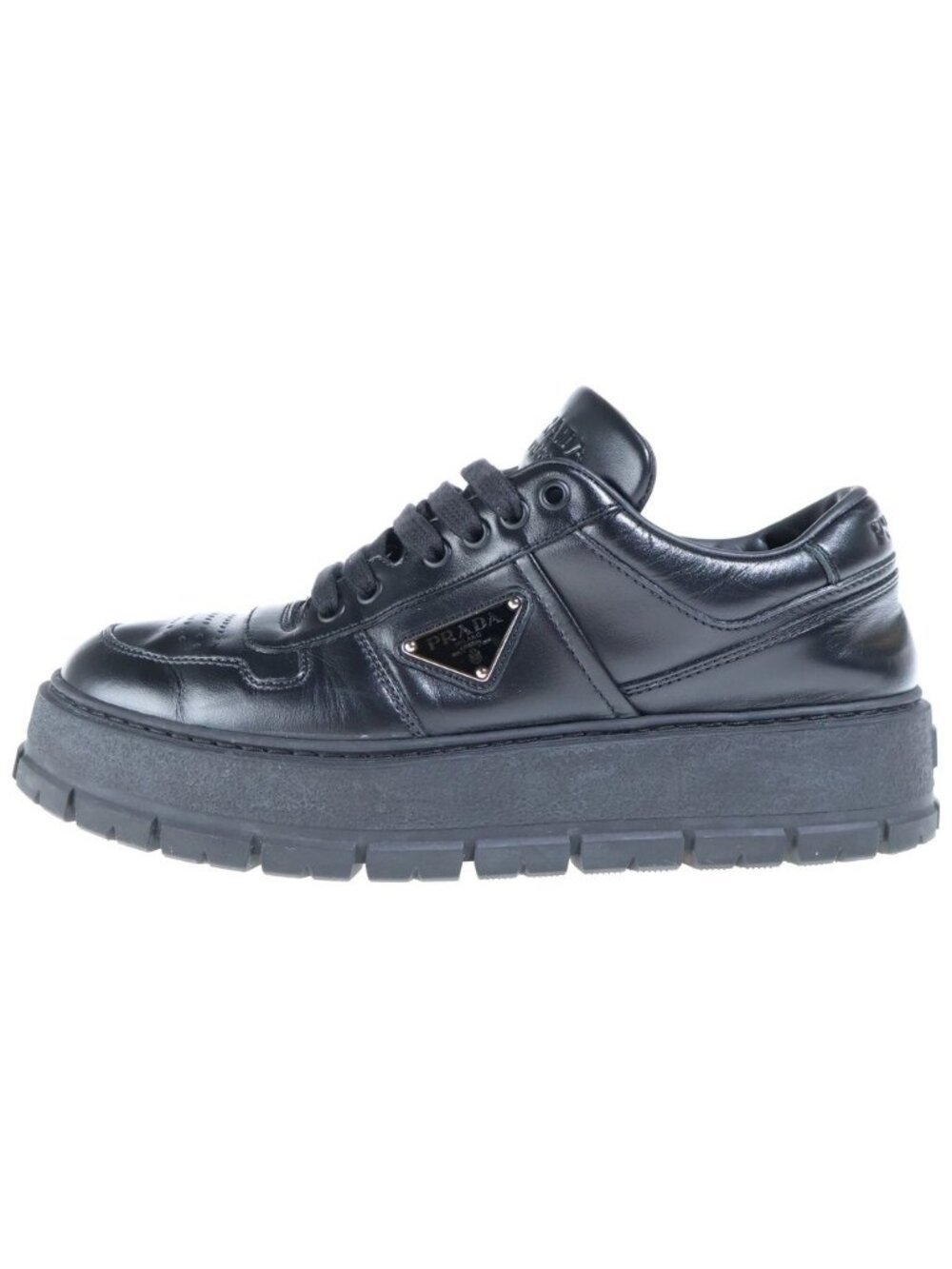 Prada Triangle Plate Leather Low-Top Sneakers Black